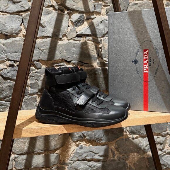 Prada Linea Rossa 2018 America's Cup Black Leather Mesh High-top Sneakers - Picture 1 of 13